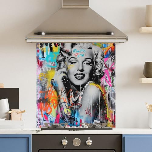 Toughened 6mm Glass Kitchen Splashback 70 x 75cm Marylin Monroe - Polished Edge Heat Resistant Back Splash for Cookers Hob