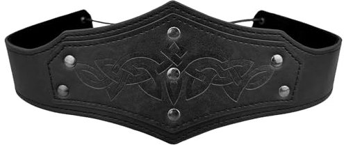 Jeilwiy Mittelalterliches Leder-Stirnband, geprägt, Wikinger, Kopfschmuck für Männer und Frauen, verstellbar, Renaissance-Cosplay-Zubehör, Schwarz, Einstellbar