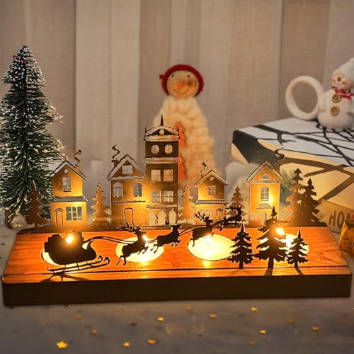 Adventskranz Modern,Advent Kerzenhalter,Adventskranz Metall mit Holz Haltern,Kerzenhalter Adventskranz,Adventskranz Teelichthalter,Adventsgesteck Länglich,für Tischdeko Adventsdeko Weihnachtsdeko