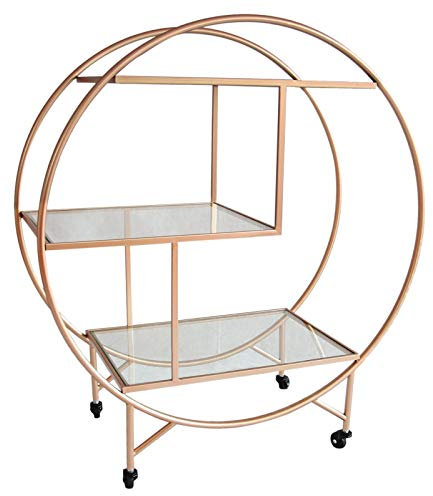 Rose-goldener Art-Deco-Barwagen mit Rollen, Vintage-Stil, 30er-Jahre-Stil, Serviertisch mit 3 Ablagen, für Teeparty, moderne Möbel und Aufbewahrungsregal