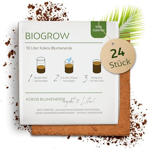 Bio Kokoserde gepresst im Quellbeutel - Biologisch abbaubare, torffreie Anzuchterde aus 100% Kokosfasern (10 Liter, 24 Stück)