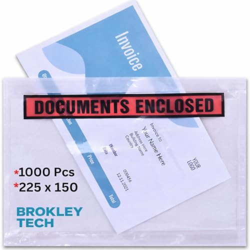 1000 x A5 Printed Document Enclosed Wallet (225 x 165 mm) | Peel & Seal Clear Plastic Envelopes/Sleeves/Pockets/Wallets | Attach Invoices, Packing Lists & Delivery Notes to Parcels