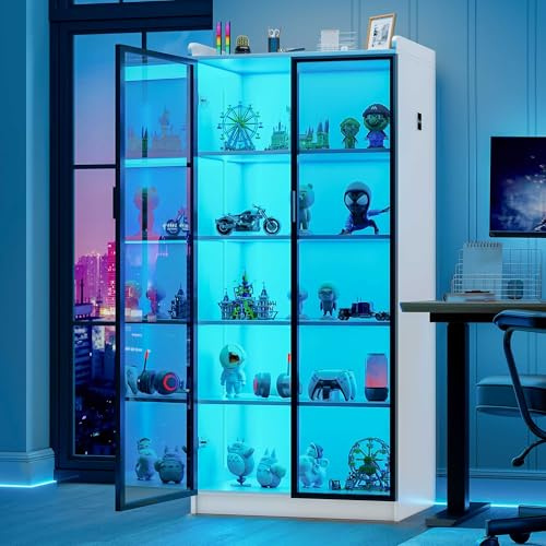 Vitrinenschrank Sideboard,165cm Smart Vorratsschrank mit 3 Farben Dimmbares | Buffetschrank Intelligente Sensorik Vitrine