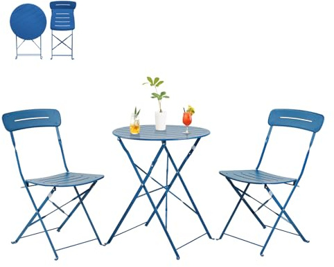Grand pation Trädgårdsmöbler set, utomhus bistrobord och stolar set med 2, små balkongmöbler, väderbeständiga, 3-delat hopfällbara set för balkong, gård, trädgård