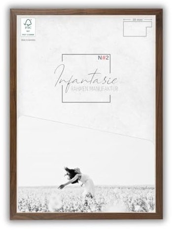 Infantasie 'N°2' Bilderrahmen DIN A2 42x59,4 handgefertigt nach Maß | Nussbaum | MDF Holz-Design Collage Rahmen inkl. Kunstglas und Metall Aufhänger (Querformat & Hochformat)