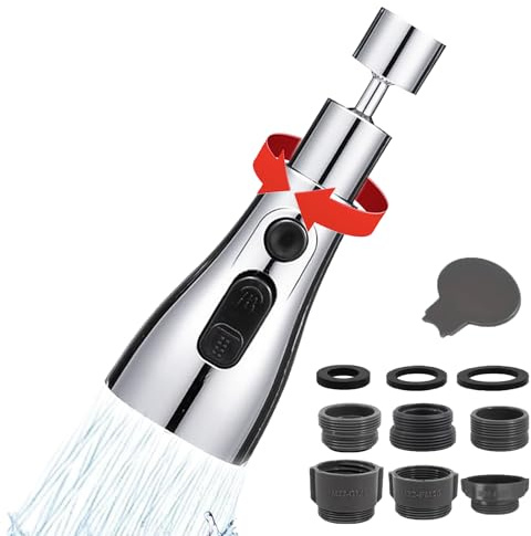 FISH DRAGATE douchette evier cuisine robinet 360°,embout mitigeur adaptateur 3 modes,remplacement du robinet de cuisine avec accessoires,convient aux cuisines,salles de bains
