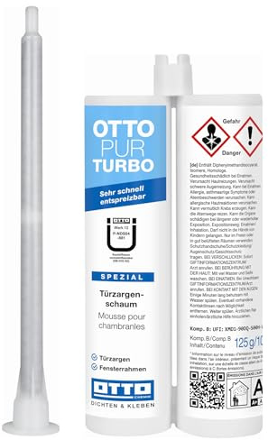 OTTO-PUR Turbo 210 ml Türzargenschaum Zargenschaum Montageschaum Schnellschaum 2K-PU-Kartuschenschaum zur schnellen und sicheren Montage von Türzargen und Fensterelementen