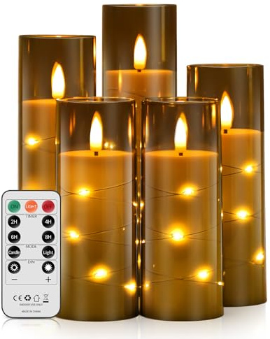 Forever Speed 5PCS Candele LED con Telecomando & Timer, Dimmerabile Flameless Candele Led Fiamma Oscillante con Luci a Stringa Incorporate Candele a Batteria per Decorazione per Feste - Grigia