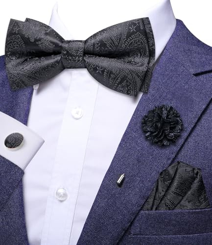 Hi-Tie Vorgebundene Fliege aus Seide für Herren, Schwarz A, M
