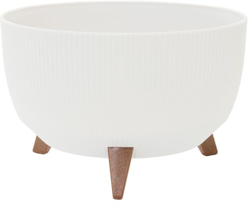 Oslo Pot de Fleurs en Plastique avec Insert Motif Rayures Blanc 40 x 25 cm