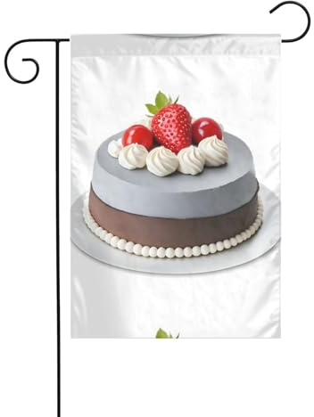 WHJSHOP Banderas de jardín con estampado de pastel de fresa de 12 x 18 pulgadas para decoración de patio con 3 cm de ancho de posición de poste (solo bandera, no incluye mástil)