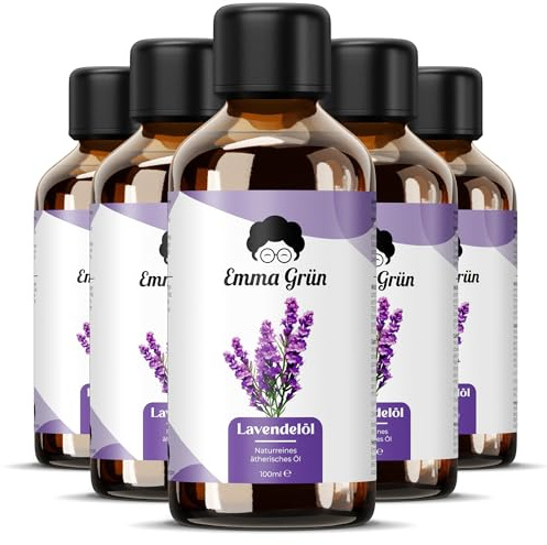 Emma Grün® Lavendelöl Ätherisches Öl 5x 100ml [100% NATURREIN] - Lavendel Raumduft - Für Aroma Diffuser, Duftlampe, Massageöl, Kerzen Duftöl & Seifenherstellung - Lavender Essential Oil
