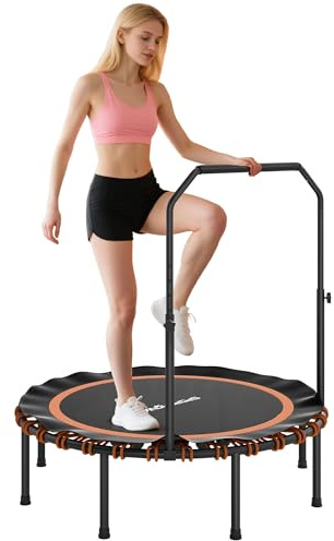 SPORTNOW Ø114/122 cm Fitness Trampolin klappbar für Erwachsene Schwarz | Mini Trampoline, 5 Verstellbaren Handgriffstufen, Leise Gummiseil, Indoor Outdoor Jumping