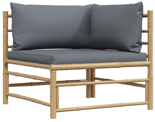 LoogCape Garten-Ecksofa mit Dunkelgrauen Kissen, Bambus Loungemöbel, Modulares Outdoor Sofa für Terrasse, Balkon, Veranda, Robuste Eckbank mit bequemen Polstern