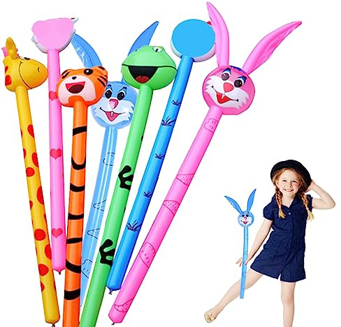 Suxdlan 10 Pezzi Palloncini gonfiabili per Animali in PVC Animali gonfiabili per Bambini Bastone Lungo Bastone Divertente Regali di Decorazioni per Feste di Compleanno (Colore e Stile Casuali)