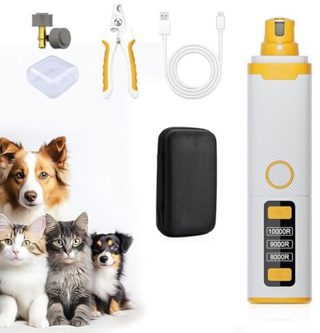 Micmetago Lime à Griffes silencieuse pour Chiens sensibles, Moteur Basse Vibration, LED de sécurité, tête Diamant, Recharge USB-C, Solution Douce pour Griffes épaisses ou foncées à la Maison