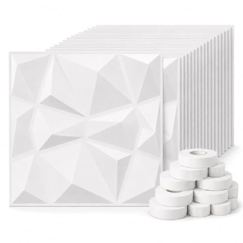 30 Packs 3D Wall Panels White 30x30CM Peel and Stick Wall Moulding Panels | White 3D Walls Cladding, PVC Wall Panel Self Adhesive for Gaming Living Room TV Background, 11.8 x11.8 inch