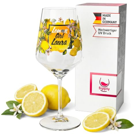 Sipply Aperitifglas Summer Vibes mit Zitronen-Motiv personalisiert mit Name für Spritz Getränke Cocktails Wein Schorle Bowle oder Saft 0,5l