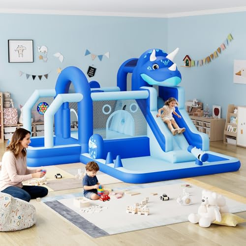 Château Gonflable pour Enfants en Forme De Dinosaure – Inclut Toboggan, Trampoline, Piscine à Balles – Idéal pour Fêtes De Jardin Et Jeux Intérieur/Extérieur