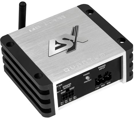 ESX Quantum QS-Four-BT-ISO | 4-kanals klass D miniförstärkare med integrerad Bluetooth för ljudstreaming och 240 W RMS | ISO-kabelnät | Quantum-serien