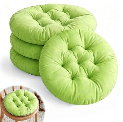 Peelanmall 4er Set Stuhlkissen Rund 40cm, Runden Sitzkissen Gefüllte Sitzkissen, Weiche Kissen, Weiche Sitzkissen mit Perlbaumwolle Füllung für Gartenstühle, Esszimmer, Maschinenwaschbar (Fruchtgrün)
