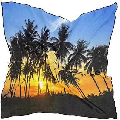BIGJOKE Kokosnuss-Palmen buntes Sonnenset, quadratisch, Schal, Halstuch für Damen, 60 x 60 cm