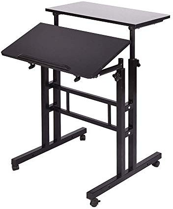 sogesfurniture Mesa de Ordenador Portatil Mesa Auxiliar con Ruedas, Altura Ajustable, Mesa Compacta Escritorio de la Computadora Estación de Trabajo para Hogar Oficina, Negro