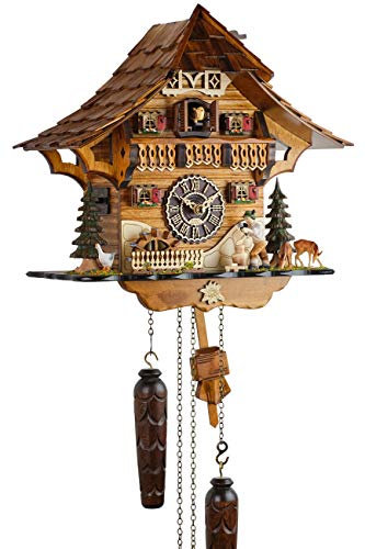 Eble Kuckucksuhr Kuckuckuhr Echtholz NEU batteriebetriebenes Quartzwerk Musik Kuckuckruf Holzhacker 31cm- 26376