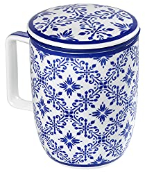 TEA SHOP - Tazza da Tè con filtro e coperchio - Tazza Harmony Azulejo Portoghese - Tazza per Tè e Infusi in Porcellana