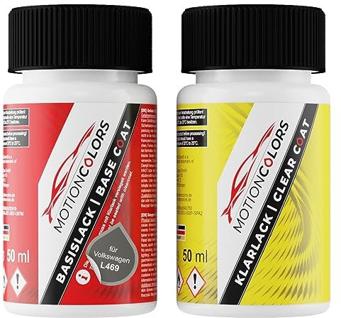MOTIONCOLORS Anthrazit/Anthracite L469 / 469 für Volkswagen/VW Autolack Lackstift Set Basislack und Klarlack je 50ml