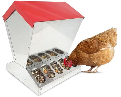 Breker Futterautomat Hühner 15KG [mit 10 FRESSSTELLEN] aus Metall - Futterspender für Hühner, Enten & Meerschweinchen - mit komfortablem Klappdeckel - Futterstation für Hühnerstall & Kleintiergehege