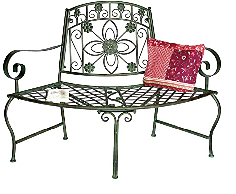 DanDiBo Sitzbank Halbrund Metall Wetterfest Grün 130 cm Baumbank 96009 Gartenbank Parkbank Eisenbank