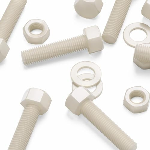 5x PA66-Nylon-Sechskantschrauben natur M16 x 65mm, Muttern & Scheiben | Robuste Sechskantschrauben sind korrosionsfrei, elektrisch nicht leitend und nicht magnetisch