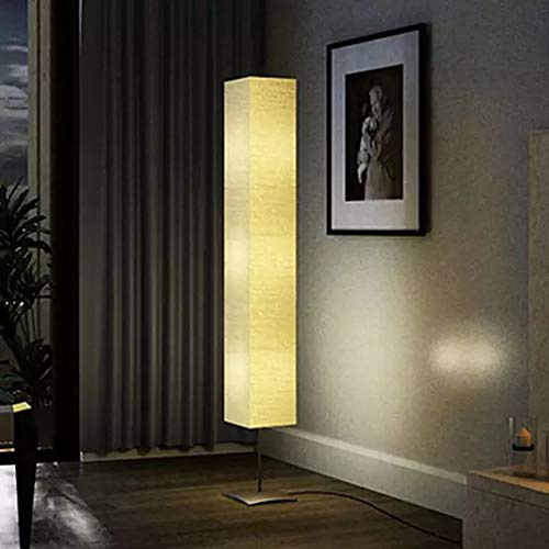 Wakects Stehlampe 170cm Hoch Wohnzimmer Deko Lampe ​Leuchten Papier Stehleuchte mit Cube Lampenschirm Beige,Fußschalter und Edelstahl Basis, E14