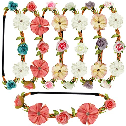 Blumenkronen-Stirnbänder Blumen-Haarkranz, Blumengirlanden Haarbänder böhmischer Blume Kopfschmuck für Mädchen Frauen, Braut-Haarschmuck in Hochzeit Party Festival Strand Urlaub(6 Stück)