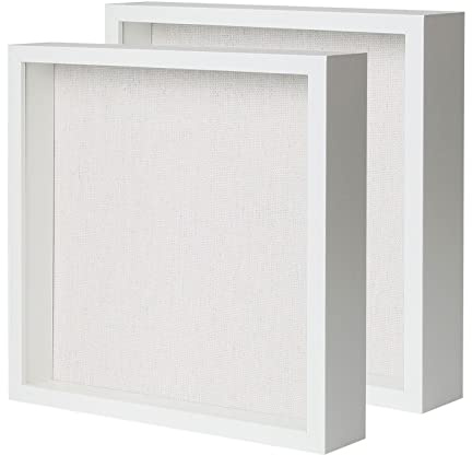 Muzilife Shadow Box Picture Frame with Linen Board Deep Wood Glass Display Case Ready to Hang Memory Box Baby Sports Memorabilia, Pins, Awards, Medals, Wedding, Tickets and Photos (White, 2pcs 10X10)