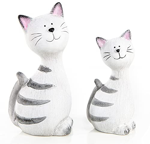 Logbuch-Verlag 2 Katzen Deko Keramik Figuren Paar Geschenk 18 + 23 cm Geburtstag Liebespaar weiß rosa