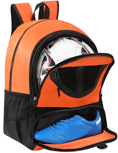 Sac à Dos de Basket-Ball pour Homme et Femme avec Compartiment pour Ballon et Chaussures, capacité 30 L, léger et Respirant, pour Volley-Ball, Football, Sport, Voyage, école, Salle de Sport (Orange)