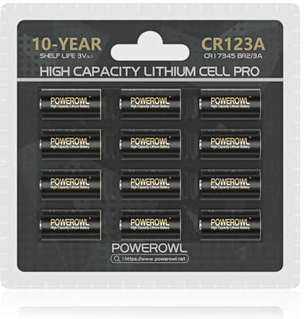 POWEROWL CR123A 3V Lithium Battery 12 Count, High Capacity 123A 123 C123 Batteries, Long-Lasting Power