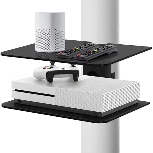 CondoMounts CLMDLSB1003 Schwebender TV-Ständer | Säulen- und Wandregal aus Glas | hält 18 kg | für TV-Box, Kabelbox, Spielkonsole, Projektorregal, Elektronik, Laptophalterung
