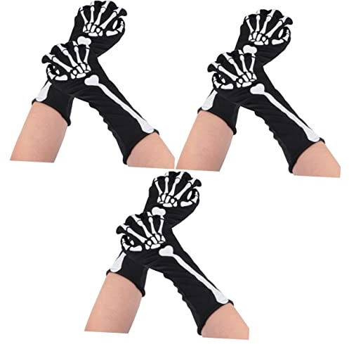 SHERCHPRY 3 Sets Halloween-handschuhe Für Damen Modische Party-knochenhandschuhe -skelett Schwarz Größe M 2 Paar X 3