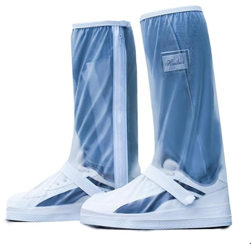 GUDECIUS Überschuhe Wasserdicht Herren Damen Überschuhe Fahrrad Wasserdicht mit Reflektorstreifen Outdoor Rutschfester Schuhüberzieher Regenschutz Galoschen für Regenschutz Schuhe (36-37, Weiß)