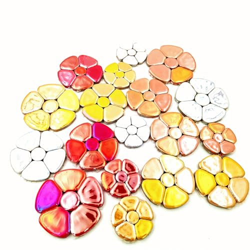 500g zufällige schillernde Blume Keramik-Mosaik-Fliesen für DIY-Handwerk, 3 Größe Blumen Mosaik-Stücke für Kunstwerk, Fotorahmen, Tassen, Blumentöpfe, Vasen, machen Trittsteine (Farbe mischen)