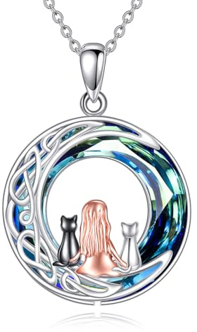 Katt/hund och flicka halsband för flickor katt halsband för kvinnor 925 sterlingsilver husdjur hänge gåvor för djurälskare husdjur minnessmycken, Sterlingsilver, Inga uppgifter