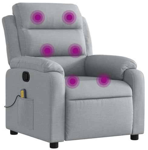 vidaXL Massagesessel, Sessel Verstellbare Rückenlehne Fußteil, Fernsehsessel Relaxsessel mit Liegefunktion, Liegesessel Polstersessel Ruhesessel, Hellgrau Stoff