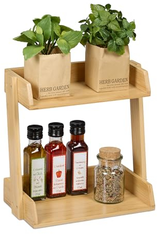 Relaxdays Gewürzregal, 2 Ebenen, Gewürzablage, Bambus, HBT: 27 x 27,5 x 16 cm, Küchenregal, Gewürzhalter stehend, natur