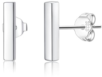 Reffeer Pendientes de barra de plata de ley 925 maciza para mujer, pendientes para niñas, pendientes minimalistas, hipoalergénicos