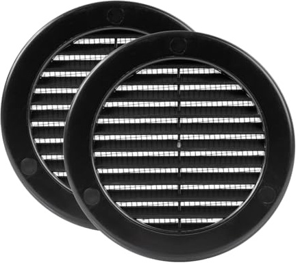 Vent Systems Ø100 mm / 4'' Inch - Pack of 2 - Black Soffit Vent Cover with Mounting Neck - Round Air Vent Louver - Grille Cover - Built-in Mesh Screen Guard - HVAC Fresh Air Vents Bathroom, Kitchen