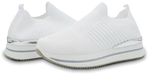 Aspand Collection Sneaker för kvinnor, bekväma ortopediska skor med stöd för fotbågen, ventilerande nät kilklack casual sneakers, Vit, 37 EU