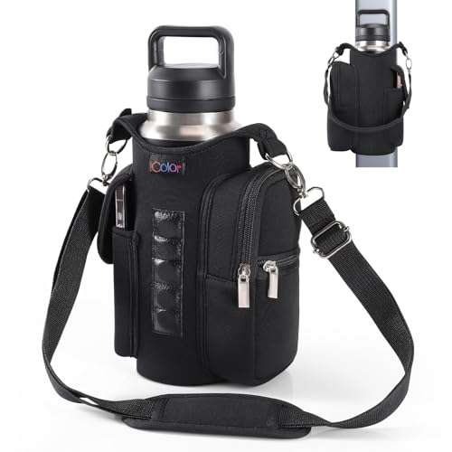 icolor Magnetic Gym Bag Water Bottle Holder with Phone Pockets & Shoulder Strap,Sling Gym Magnetic Bag 5 Built-in Magnets Bottle Pouch Carrier Sleeve Gym Accessories Organizer for Men Women